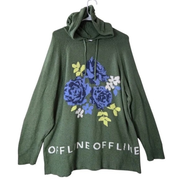 Aerie Offline Floral Knit Hoodie Sweater SZ M - Picture 2 of 6